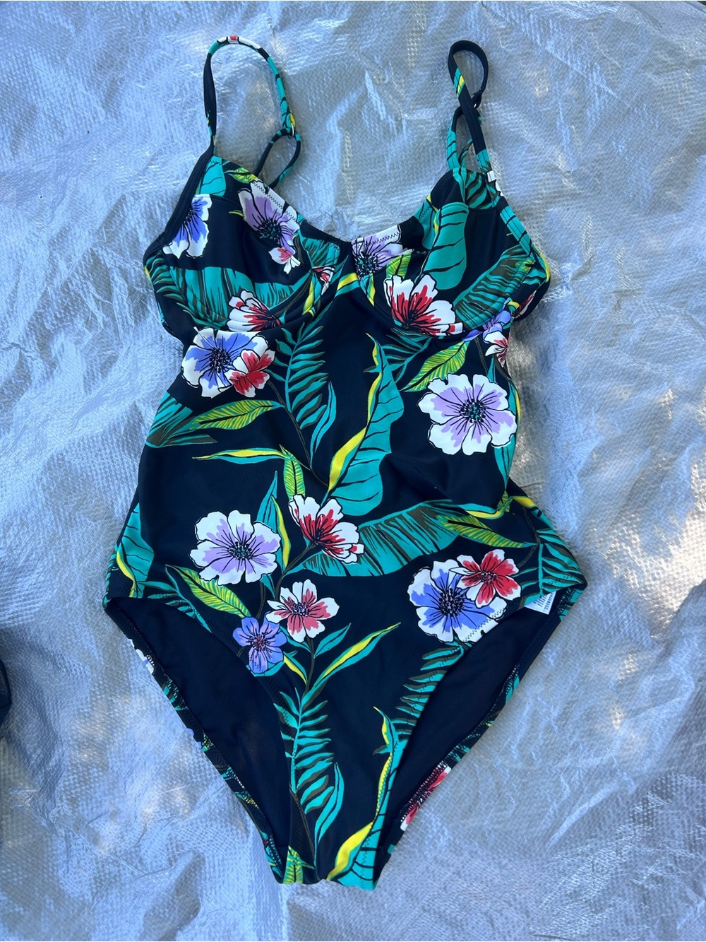 Old Navy Black Tropical Floral One-Piece Swimsuit